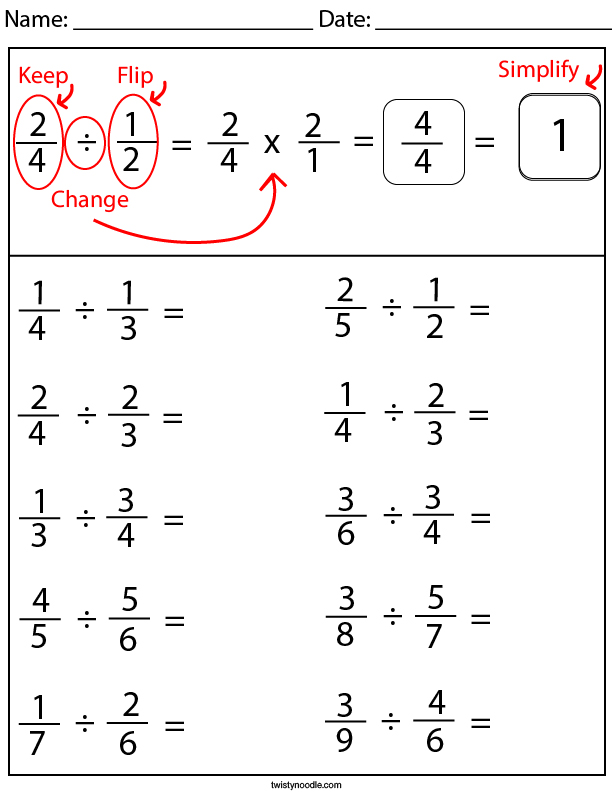 Diving Fractions Math Worksheet - Twisty Noodle